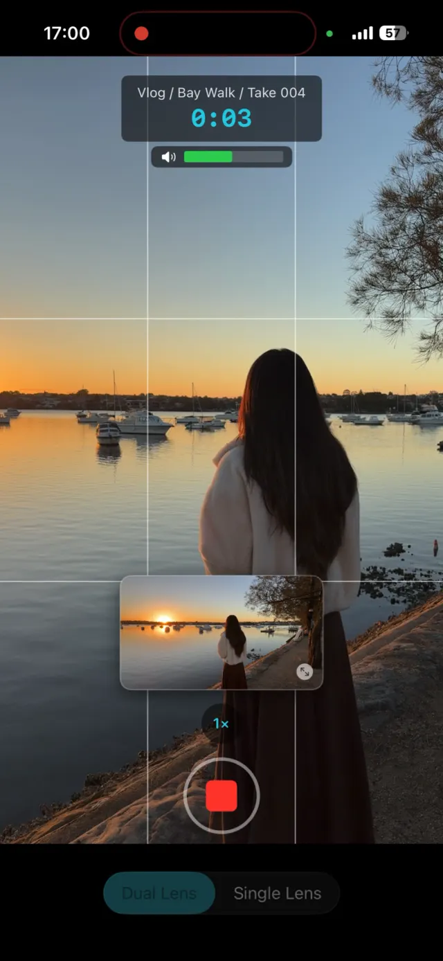 ContentCam recording with both portrait and landscape framings visible